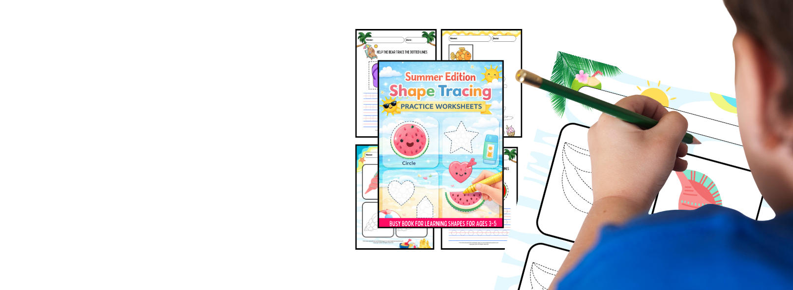 Shape Tracing Practice Worksheets for 3-5 Years Summer Edition Busy Book for Learning Shapes (4)